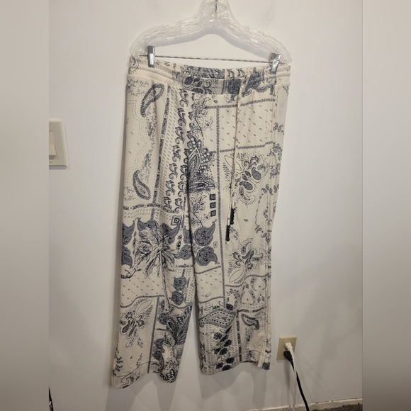 H&M Pants - H&M Size L Cream/black Boho Cotton Blend Drawstring Wide Leg Pants